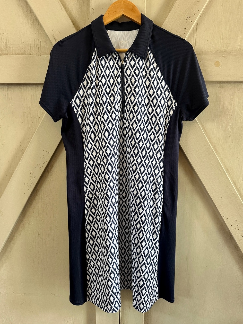 Jofit Golf Polo Dress Navy White Ikat Print Zip Athletic M